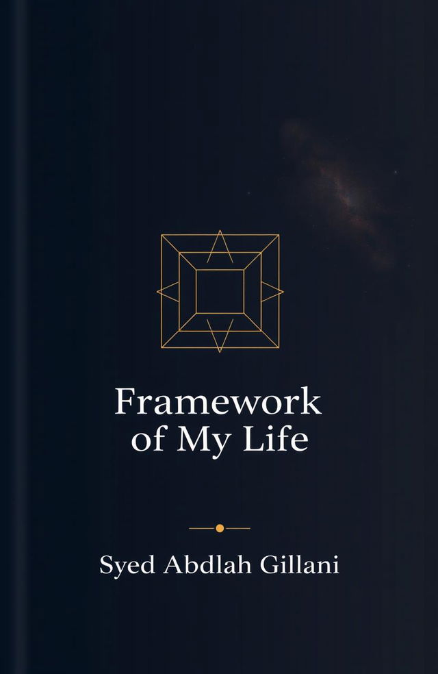 A sophisticated and introspective book cover design for *Framework Of My Life*, featuring a central geometric framework or grid pattern symbolizing structure against a cosmic background with subtle stars and a nebula representing vastness and reflection