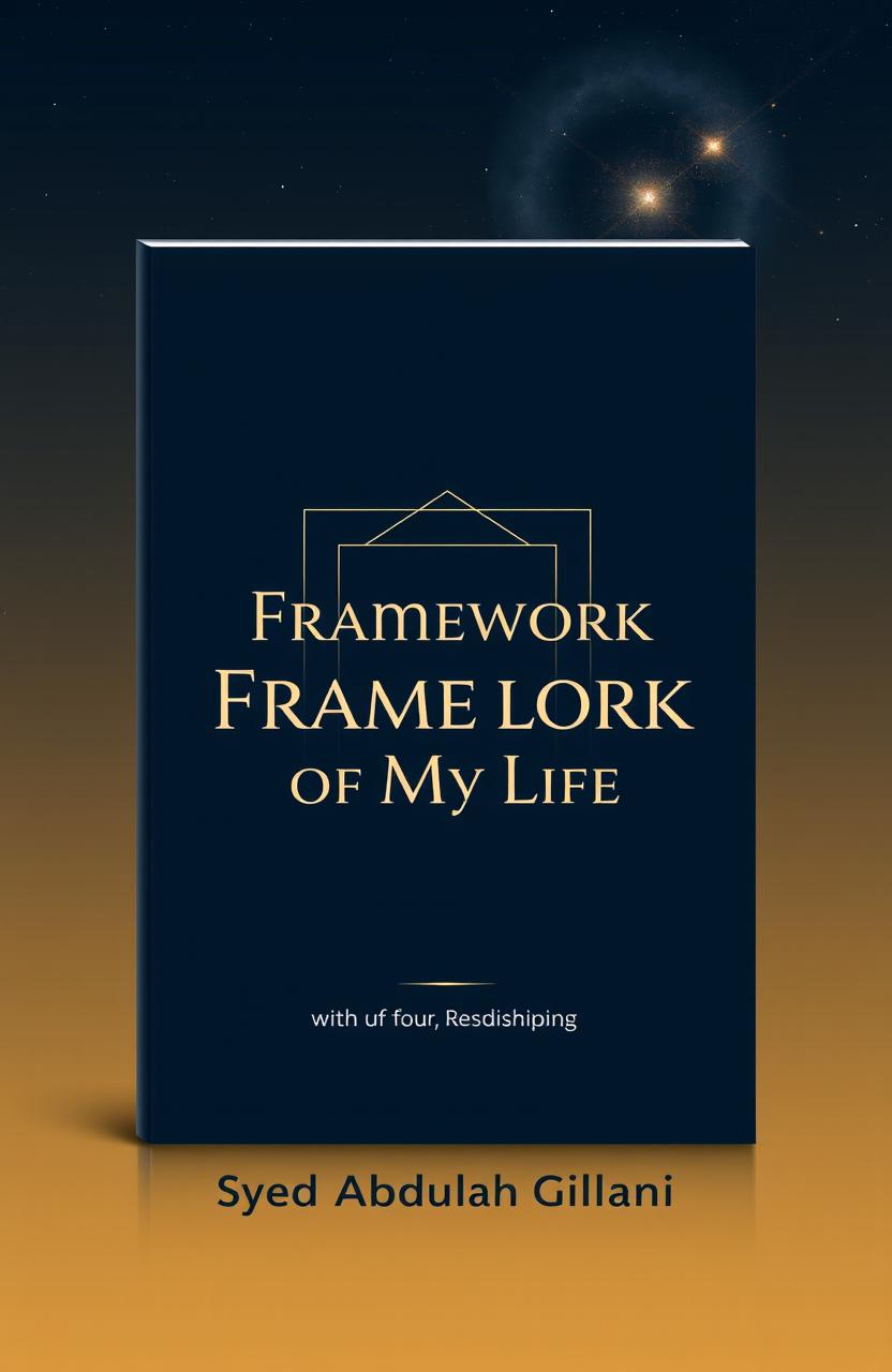 A sophisticated and introspective book cover design for *Framework Of My Life*, featuring a central geometric framework or grid pattern symbolizing structure against a cosmic background with subtle stars and a nebula representing vastness and reflection