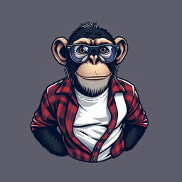 A hyper-realistic logo design featuring a sassy chimpanzee with a playful, confident expression