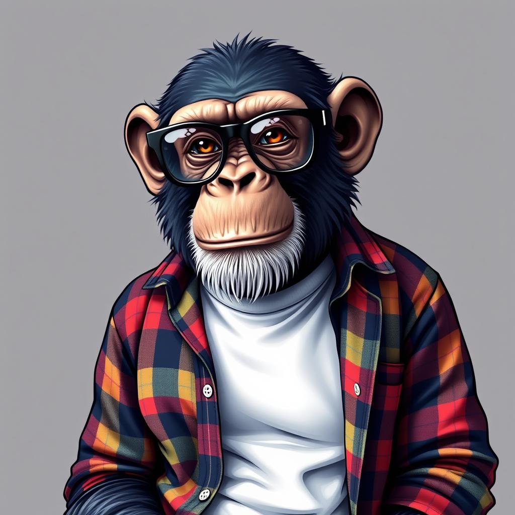 A hyper-realistic logo design featuring a sassy chimpanzee with a playful, confident expression