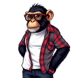 A hyper-realistic logo design featuring a very sassy chimpanzee standing confidently