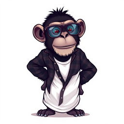 A hyper-realistic logo design featuring a very sassy chimpanzee standing confidently