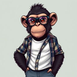 A hyper-realistic logo design featuring a very sassy chimpanzee standing confidently