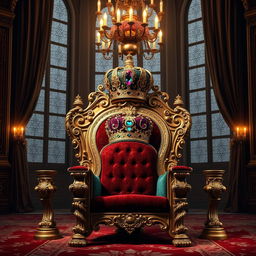 A beautifully crafted royal throne adorned with intricate carvings and gold leaf accents