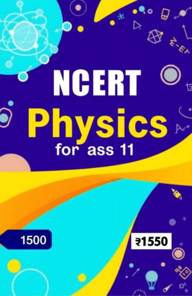 A book cover design for an A4 size book titled 'NCERT Physics for Class 11' featuring a vibrant and engaging scientific theme