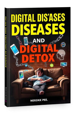 A book cover design titled 'Digital Diseases and Digital Detox', featuring a striking visual representation of technology's negative effects on human health