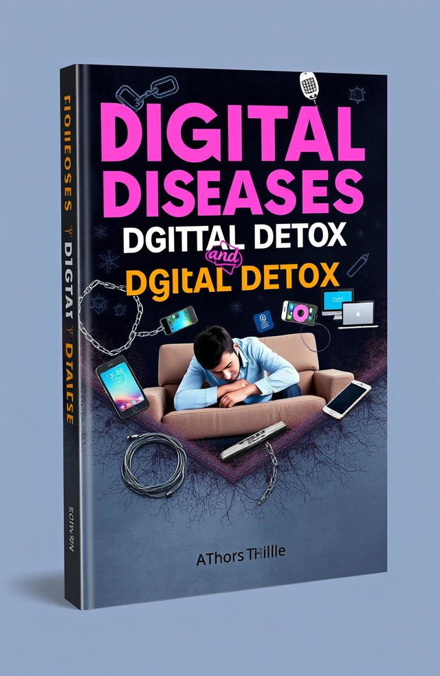 A book cover design titled 'Digital Diseases and Digital Detox', featuring a striking visual representation of technology's negative effects on human health