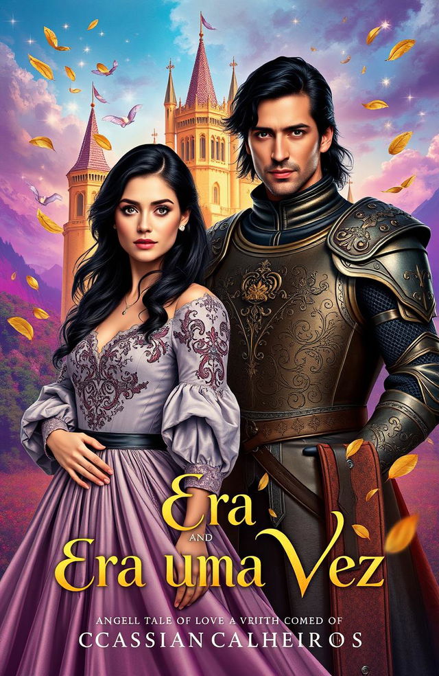 The cover of 'Era Uma Vez' showcases the protagonists Angel Silva and Cassian Calheiros in a visually stunning blend of medieval fantasy and contemporary elements