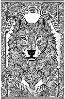 A high-resolution coloring page featuring a detailed wolf inspired by Tim Jeffs' art style