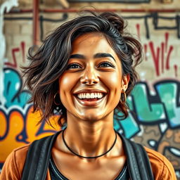 A vibrant portrait of a 32-year-old woman named Amelia, capturing her essence as a dreamer with a plan