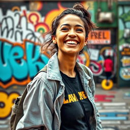 A vibrant portrait of a 32-year-old woman named Amelia, capturing her essence as a dreamer with a plan