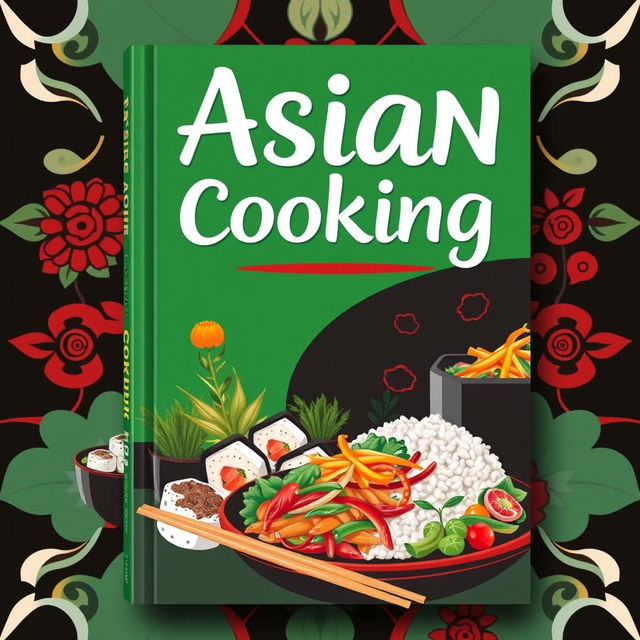 A vibrant book cover design titled 'Asian Cooking'