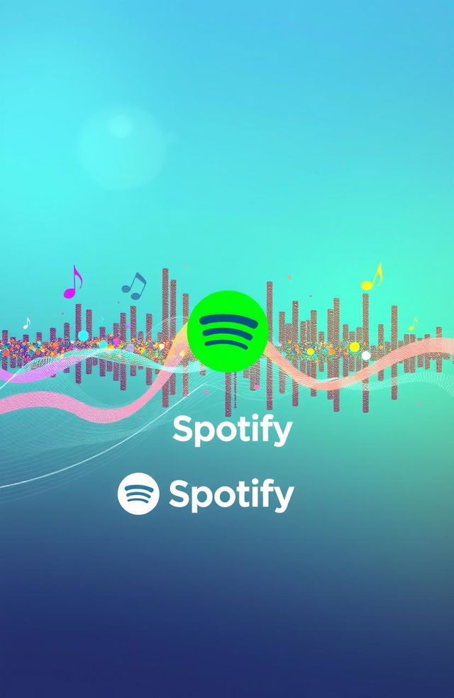 An elegant visual representation of the concept of 'Spotify Decoded', featuring a vibrant sound wave visual that illustrates music streaming, with colorful elements that symbolize different genres of music like pop, rock, jazz, and classical