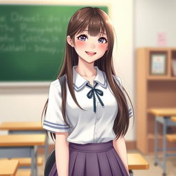 A realistic depiction of a young Korean schoolgirl, around 18 years old, radiating cute kawaii vibes