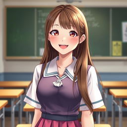 A realistic depiction of a young Korean schoolgirl, around 18 years old, radiating cute kawaii vibes