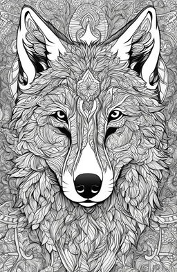 This is a high-quality coloring page featuring a detailed wolf, inspired by Tim Jeffs' art style