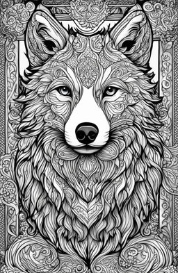 This is a high-quality coloring page featuring a detailed wolf, inspired by Tim Jeffs' art style