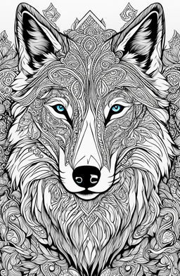 This is a high-quality coloring page featuring a detailed wolf, inspired by Tim Jeffs' art style