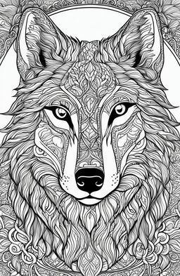 This is a high-quality coloring page featuring a detailed wolf, inspired by Tim Jeffs' art style