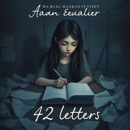 A poignant book cover design showcasing a teenage girl sitting at a desk covered in crumpled papers and open notebooks