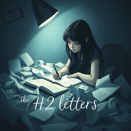 A poignant book cover design showcasing a teenage girl sitting at a desk covered in crumpled papers and open notebooks