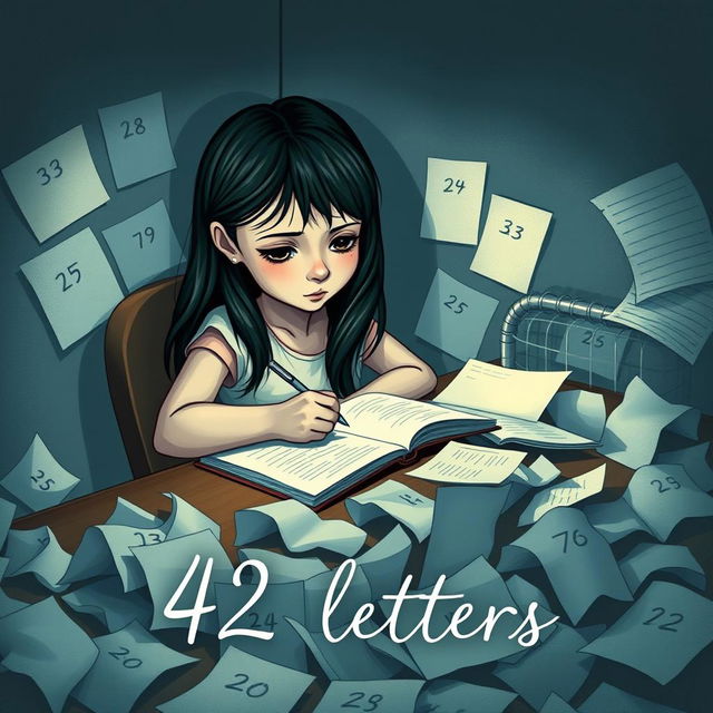 A poignant book cover design showcasing a teenage girl sitting at a desk covered in crumpled papers and open notebooks