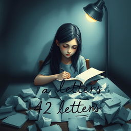 A poignant book cover design showcasing a teenage girl sitting at a desk covered in crumpled papers and open notebooks