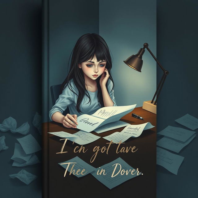 A deeply emotional book cover design featuring a teenage girl sitting at a desk, surrounded by scattered sheets of paper and letters