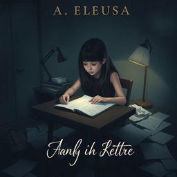A deeply emotional book cover design featuring a teenage girl sitting at a desk, surrounded by scattered sheets of paper and letters