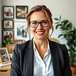 A sincere and engaging portrait of a 38-year-old woman named Olivia, showcasing her family-oriented and career-driven nature