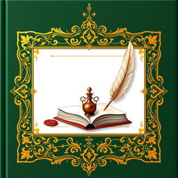 A beautifully designed book cover featuring an ornate frame decorated with golden Islamic motifs set against a rich green background