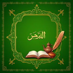 A beautifully designed cover page featuring an ornate frame with golden Islamic motifs on a rich green background