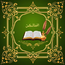 A beautifully designed cover page featuring an ornate frame with golden Islamic motifs on a rich green background