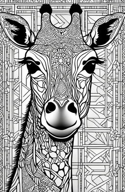 A high-quality digital art image designed for coloring, depicting a highly detailed giraffe in the style of Tim Jeffs