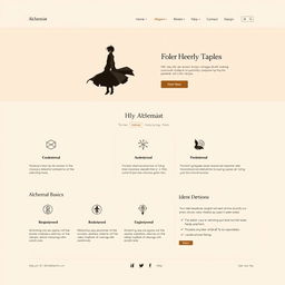 A minimalistic homepage for an alchemist's website, inspired by the anime style of Fullmetal Alchemist