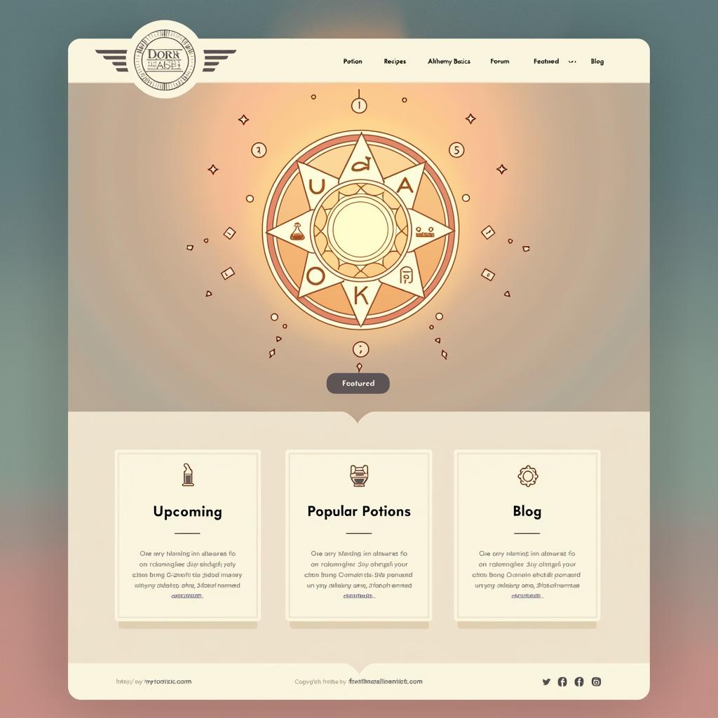 A minimalistic homepage for an alchemist's website, designed in the anime style of Fullmetal Alchemist