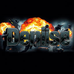 The name 'Denise' artistically integrated into a dynamic Call of Duty gaming scene, with action-packed elements like soldiers in combat, military vehicles, and dramatic explosions in the background