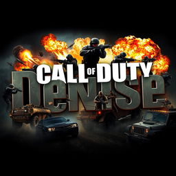 The name 'Denise' artistically integrated into a dynamic Call of Duty gaming scene, with action-packed elements like soldiers in combat, military vehicles, and dramatic explosions in the background