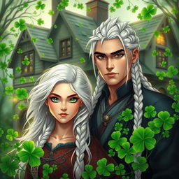A tall, powerful young man, exceptionally handsome, with striking black narrow eyes and long white hair styled in intricate braids