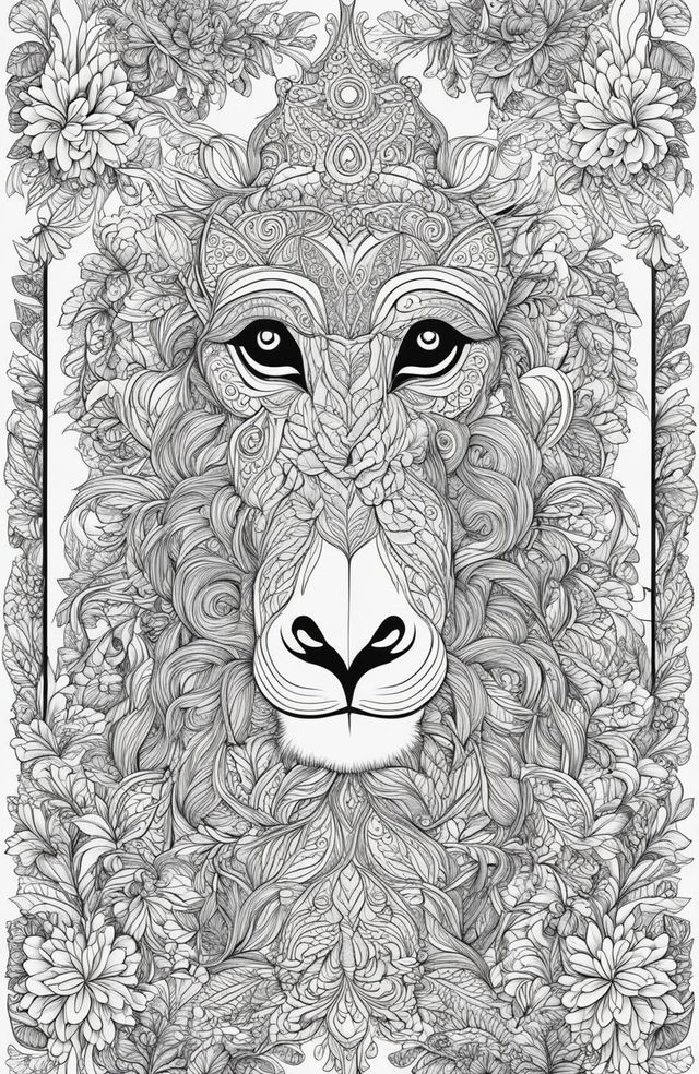A high-resolution, intricate coloring page featuring a playful monkey in the style of Johanna Basford