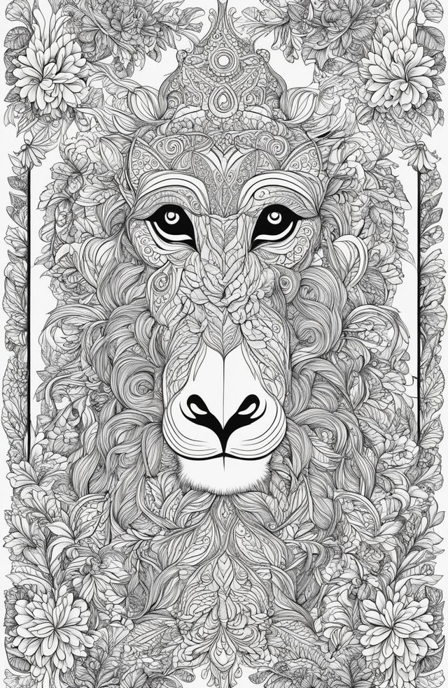 A high-resolution, intricate coloring page featuring a playful monkey in the style of Johanna Basford