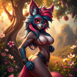 A sexy anthropomorphic furry character, featuring vibrant colors and detailed fur textures