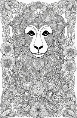 A high-resolution, intricate coloring page featuring a playful monkey in the style of Johanna Basford