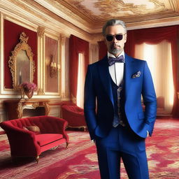 A vibrant digital art image showcasing a wealthy individual in a luxurious environment