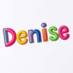 A vibrant and colorful representation of the name 'Denise', artistically designed with a stitching effect