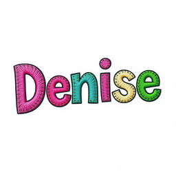 A vibrant and colorful representation of the name 'Denise', artistically designed with a stitching effect