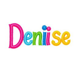 A vibrant and colorful representation of the name 'Denise', artistically designed with a stitching effect