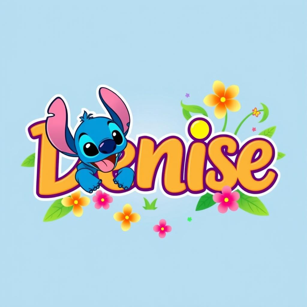 The name 'Denise' styled in a vibrant, playful font, decorated with cheerful colors reminiscent of a Disney theme