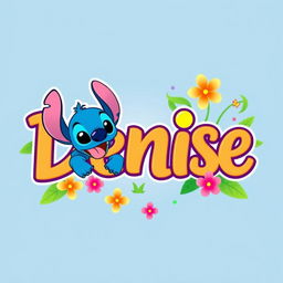 The name 'Denise' styled in a vibrant, playful font, decorated with cheerful colors reminiscent of a Disney theme