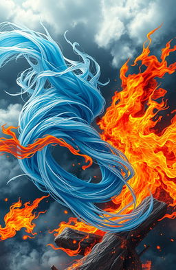 A dynamic and intense depiction of the clash between wind and fire